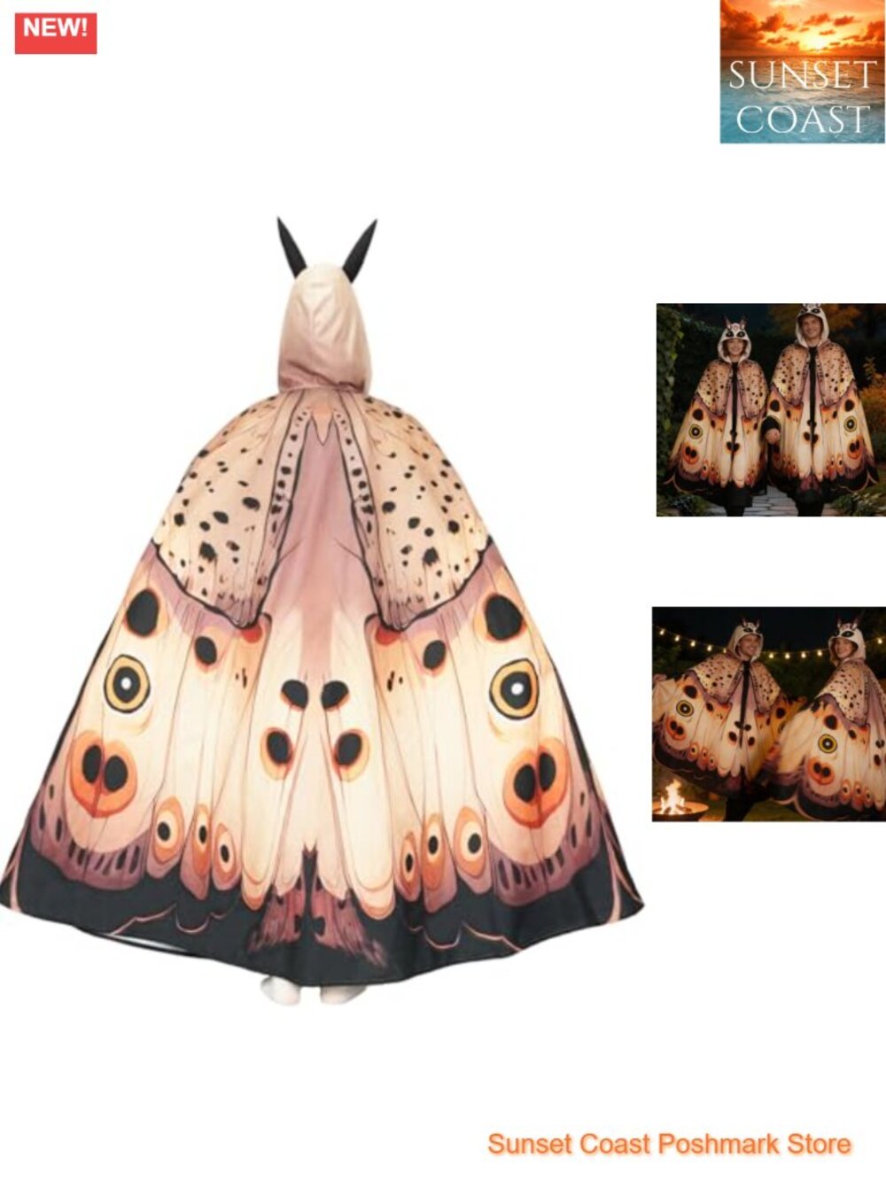Hooded Cloak Adult Unisex Moth Cosplay Costume Full Length Halloween